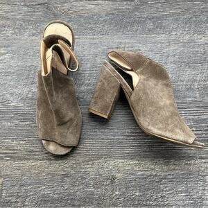 Franco Fortini brown suede leather sling block heel peep toe shoes size 7 B169